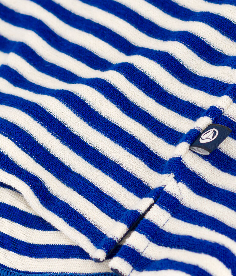 Camiseta le Boxy de algod&oacute;n de esponja a rayas de mujer azul/crudo