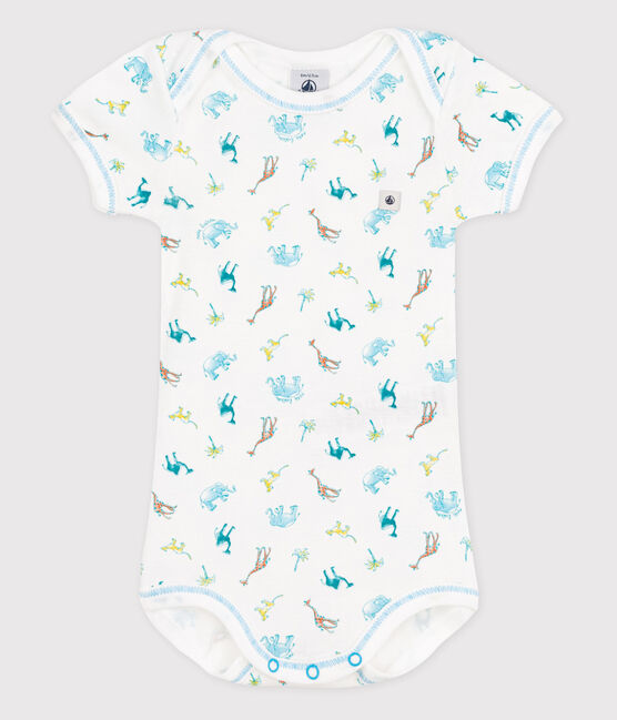 Bodi de manga corta para bebé blanco ECUME/azul AQUARIUS/ MULTICO