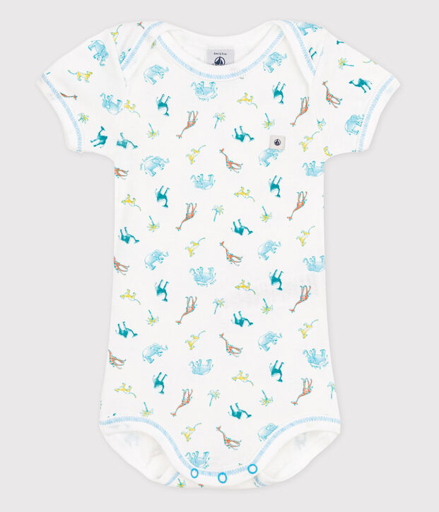 Bodi de manga corta para beb&eacute; blanco/azul/multicolor