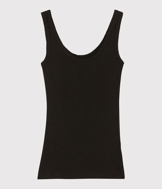 Camiseta de tirantes de lana y algodón de mujer negro NOIR
