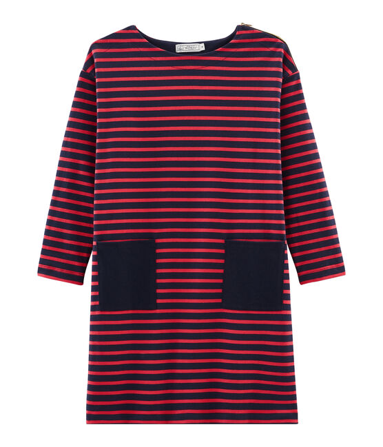 Vestido con manga larga para mujer azul SMOKING/rojo SIGNAL