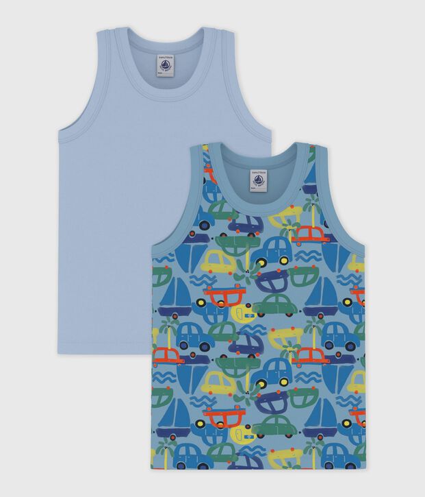Juego de camisetas infantiles sin mangas de algod&oacute;n con estampado de coches multicolor
