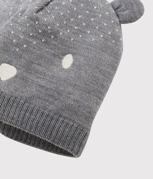 Gorro de punto de beb&eacute;. gris