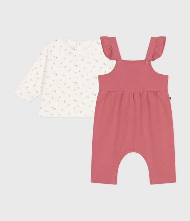 Conjunto de peto de felpa y camiseta de algod&oacute;n para beb&eacute; rosa/multicolor
