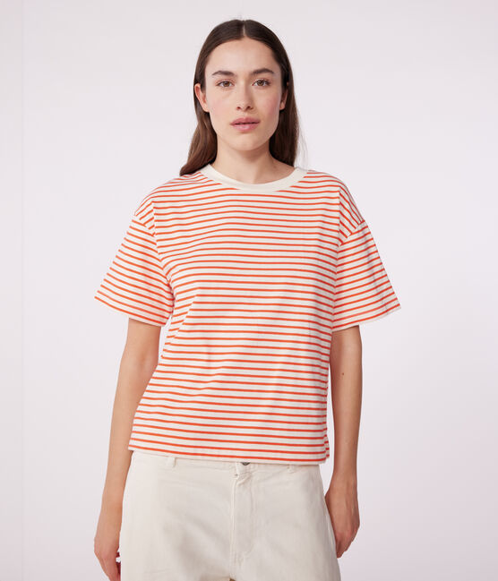 Camiseta Boxy de algodón a rayas para mujer rojo AVALANCHE/ SPICY