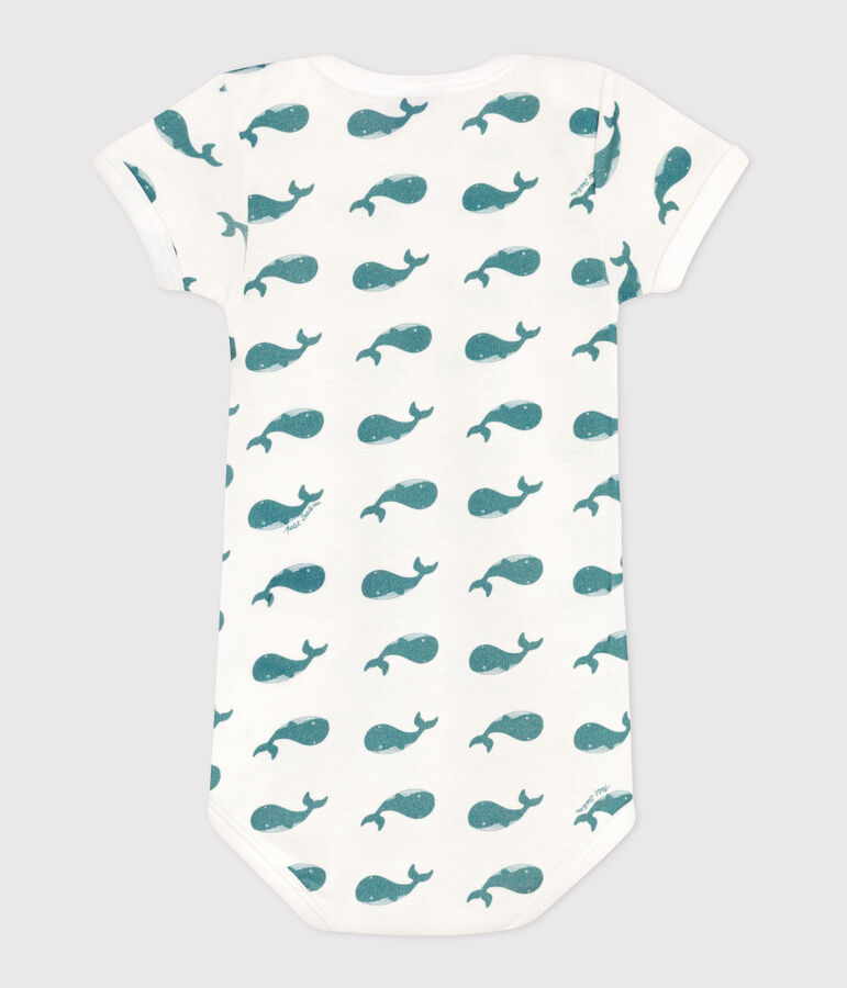 Body estampado de algod&oacute;n de manga corta para beb&eacute; blanco/verde