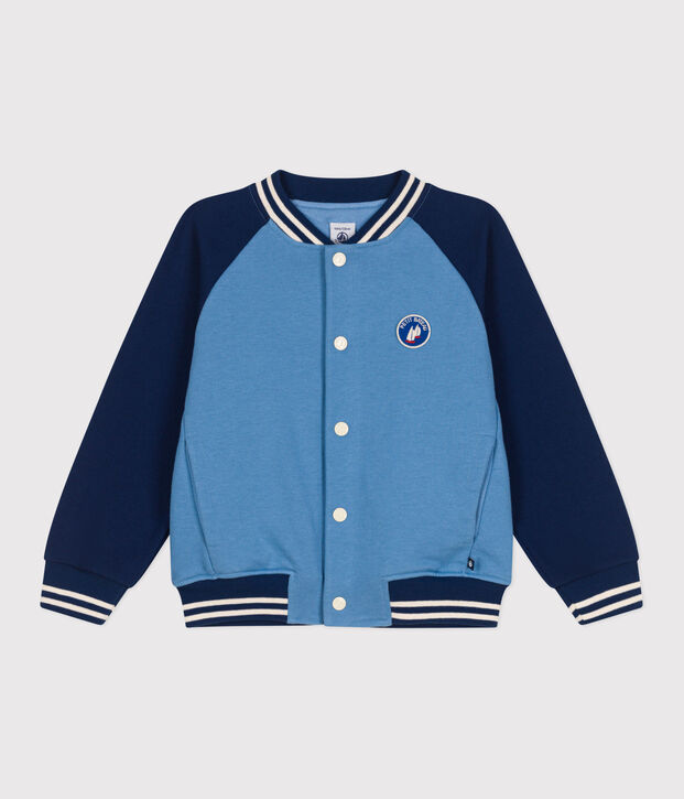 Chaqueta teddy infantil lisa de algod&oacute;n azul/azul