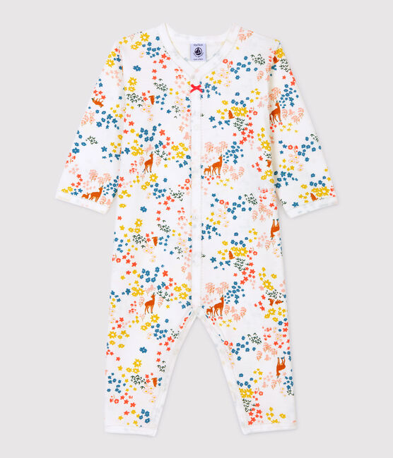 Pelele de bebé con estampado de flores de algodón orgánico blanco MARSHMALLOW/blanco MULTICO