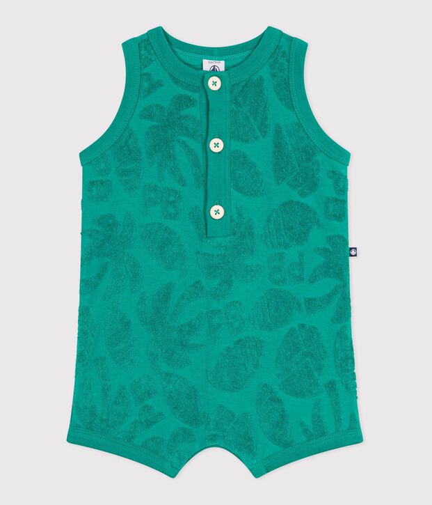 Pelele corto de algod&oacute;n con estampado de palmeras para beb&eacute; verde