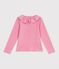 Camiseta infantil lisa de algod&oacute;n con cuello de manga larga rosa
