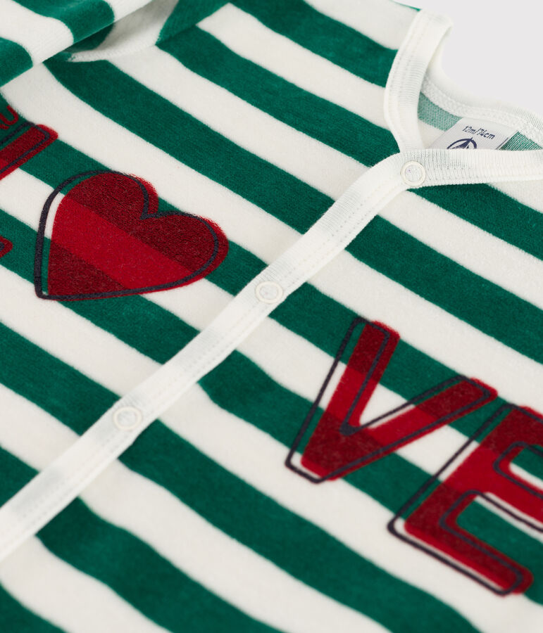 Pelele de terciopelo de beb&eacute; verde/blanco