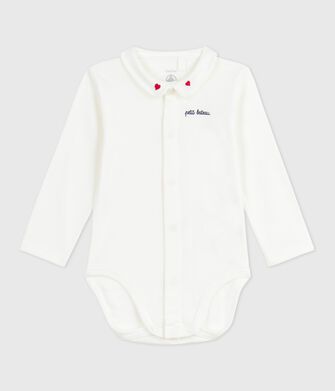 Body para beb&eacute; de algod&oacute;n liso con cuello bordado