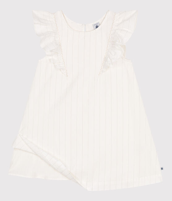 Vestido infantil de algodón de manga corta blanco MARSHMALLOW/gris ARGENT