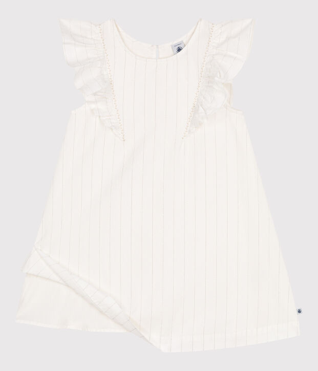 Vestido infantil de algod&oacute;n de manga corta blanco/gris