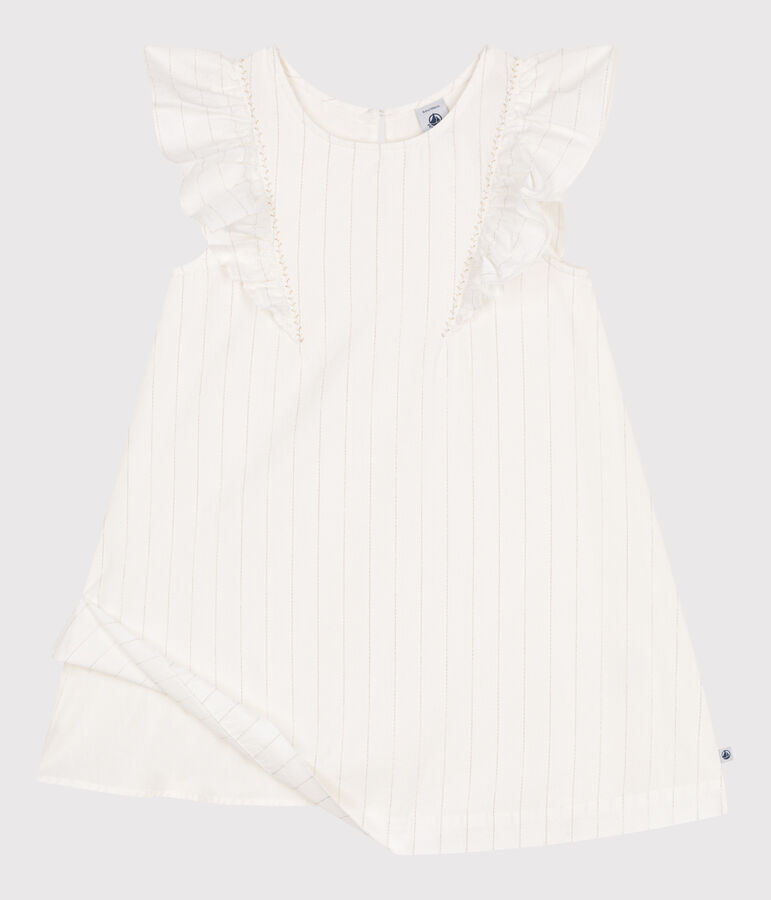 Vestido infantil de algod&oacute;n de manga corta blanco/gris