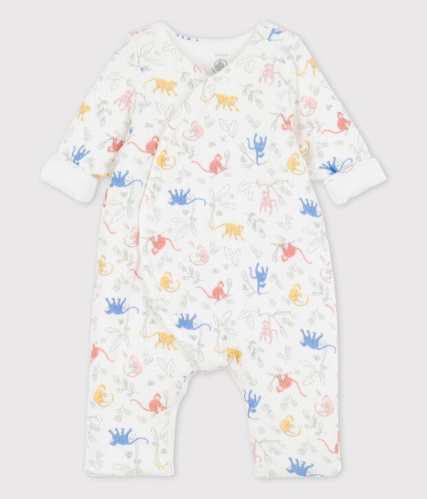 Mono largo de beb&eacute; con estampado en tejido t&uacute;bico ecol&oacute;gico blanco/multicolor