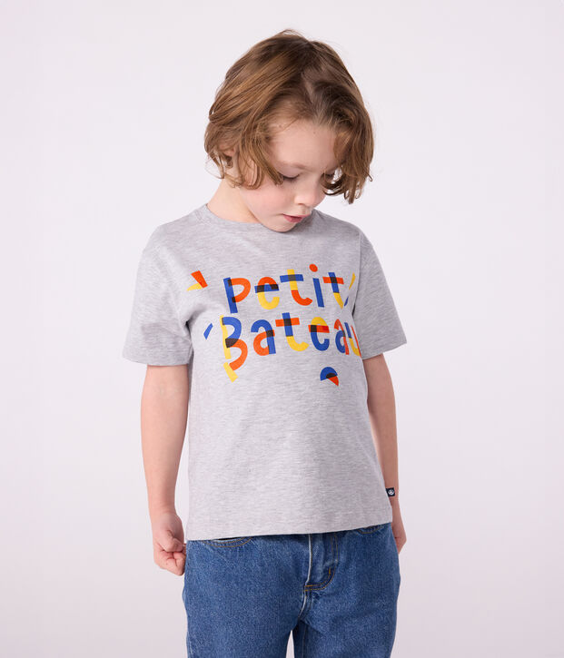 Camiseta infantil estampada de manga corta gris