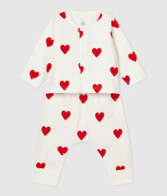 Conjunto de 3 prendas con corazones rojos de bebé de algodón orgánico blanco MARSHMALLOW/rojo TERKUIT