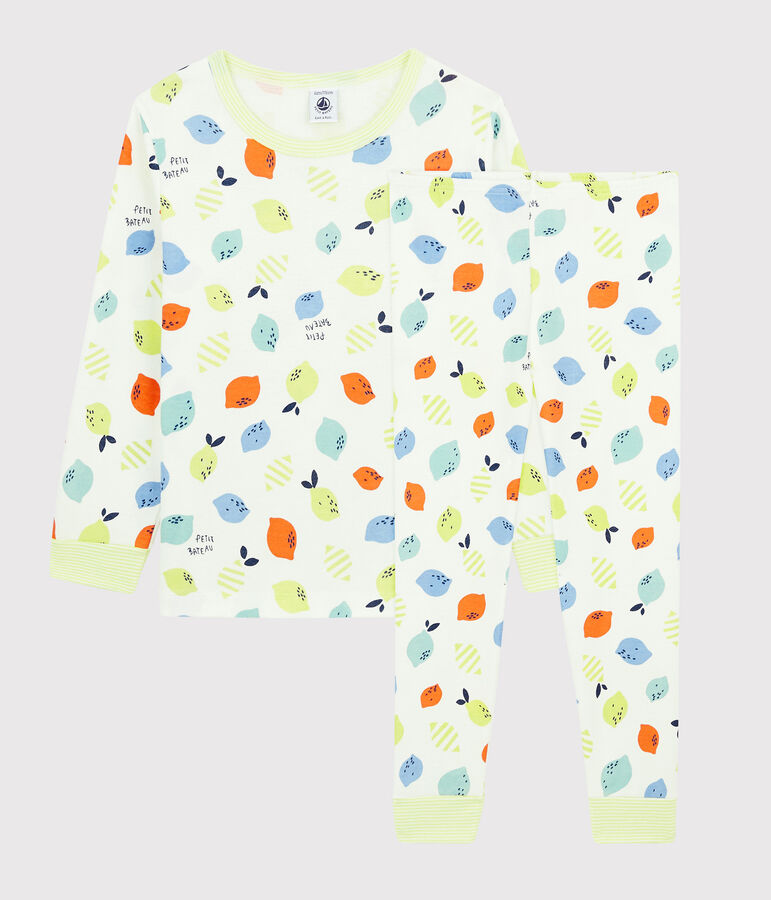 Pijama con estampado de limones de algod&oacute;n ecol&oacute;gico de ni&ntilde;o/ni&ntilde;a blanco/multicolor