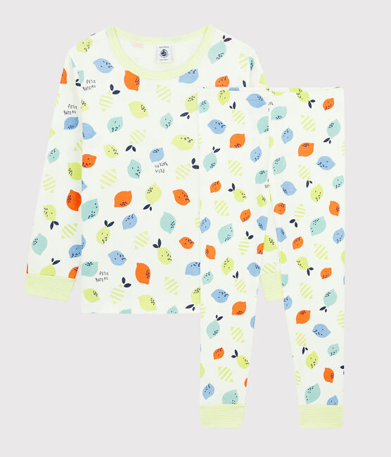 Pijama con estampado de limones de algodón ecológico de niño/niña blanco MARSHMALLOW/blanco MULTICO