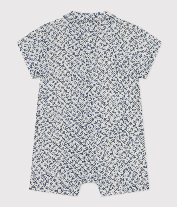 Mono corto de gasa de algod&oacute;n para beb&eacute; crudo/azul