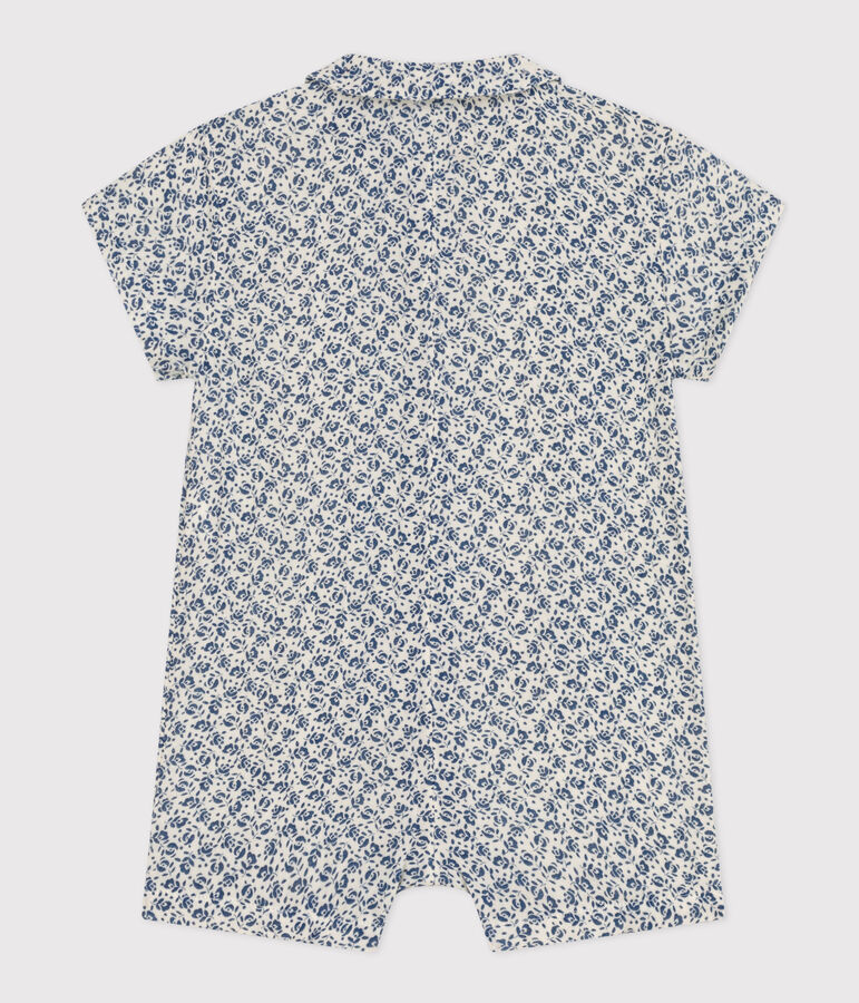 Mono corto de gasa de algod&oacute;n para beb&eacute; crudo/azul