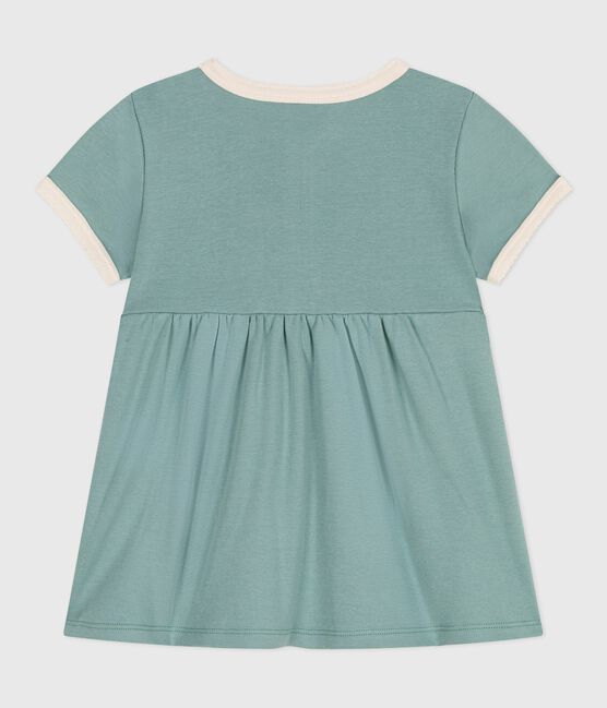 Vestido de manga corta de algodón liso con detalles en contraste para bebé verde PAUL