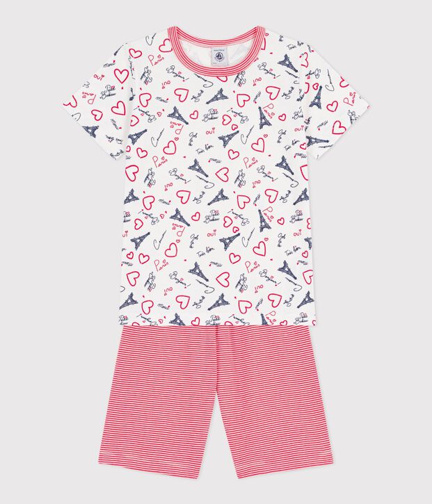 Pijama infantil semicorto de algod&oacute;n con estampado de Par&iacute;s blanco/multicolor