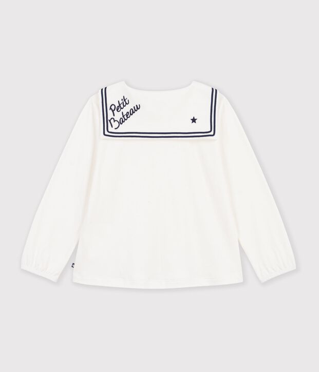 Blusa infantil lisa de manga larga de algod&oacute;n con cuello blanco