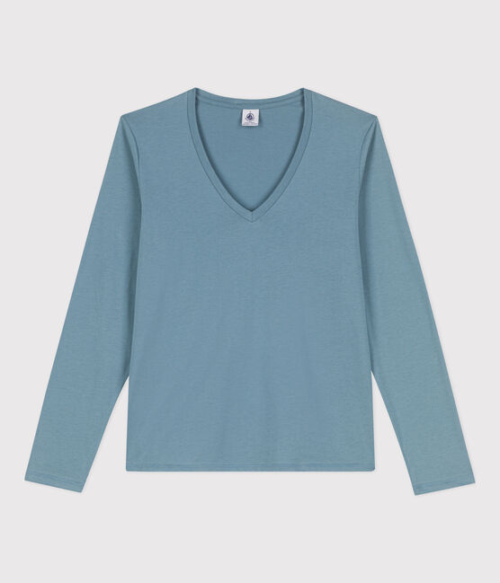 Camiseta de algodón Le Droit con cuello de pico para mujer azul ROVER