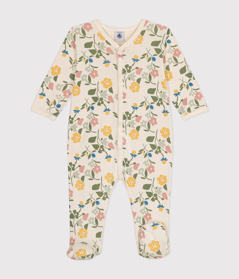 Pijama de algod&oacute;n con estampado de flores para beb&eacute; crudo/multicolor