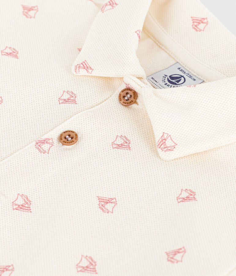 Polo infantil de algod&oacute;n estampado de manga corta crudo/rojo