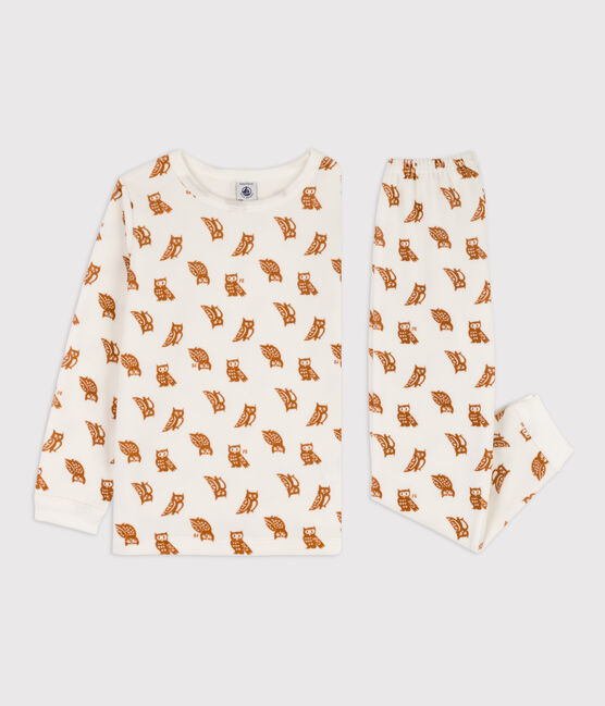 Pijama de terciopelo para niño/niña blanco MARSHMALLOW/ ECUREUIL