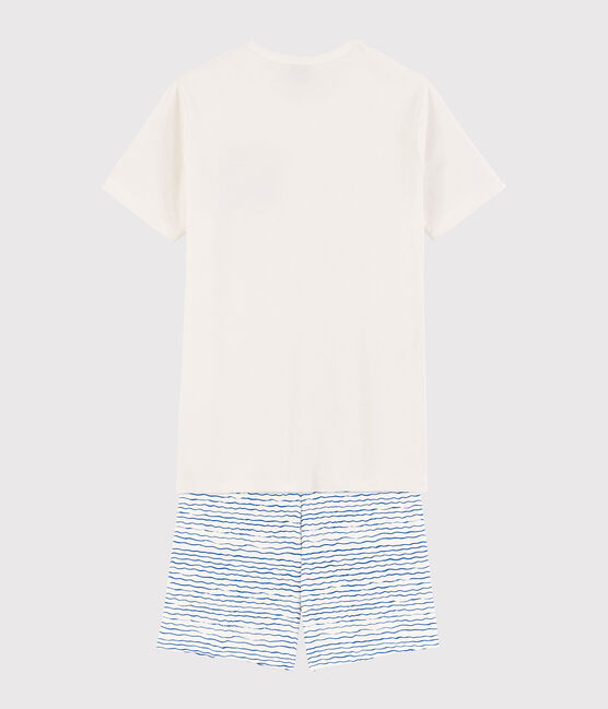 Pijama corto blanco y azul de canalé unisex blanco MARSHMALLOW/azul COOL