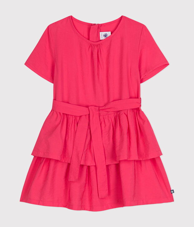 Vestido de manga corta de tela para ni&ntilde;a rosa