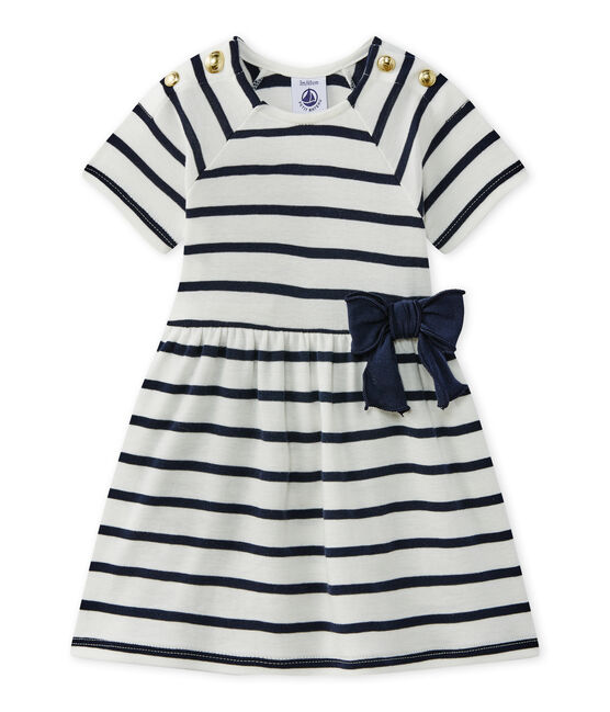 Vestido Para Bebe Nina A Rayas Marshmallow Smoking Petit Bateau