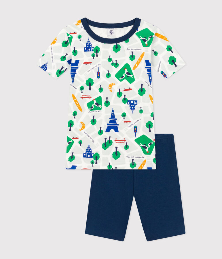 Pijama infantil corto de algod&oacute;n con estampado de Par&iacute;s azul/multicolor