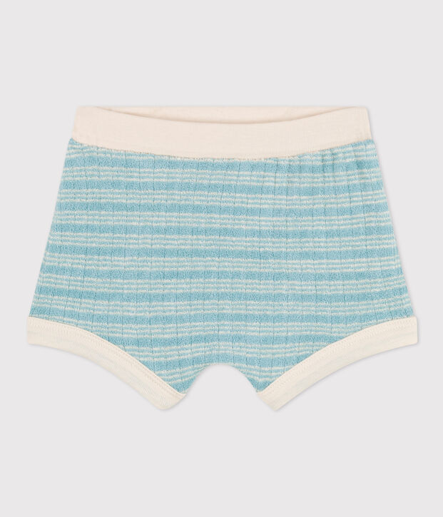 Shorts de rizo a rayas para beb&eacute; verde/crudo