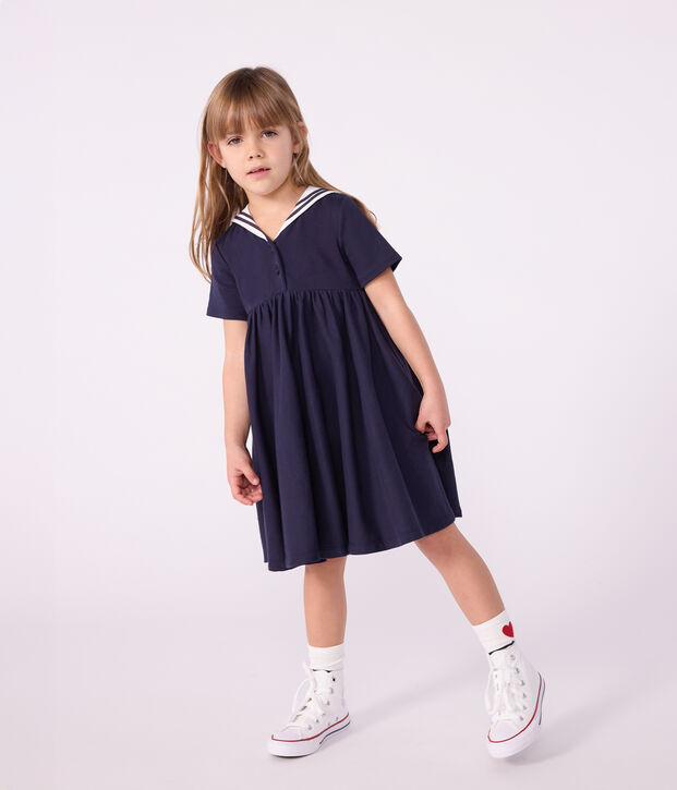 Vestido infantil liso de algod&oacute;n de manga corta SMOKING