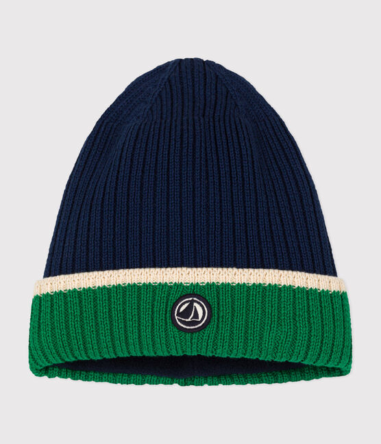 Gorro infantil de punto tricotado con forro polar azul MEDIEVAL/blanco MULTICO