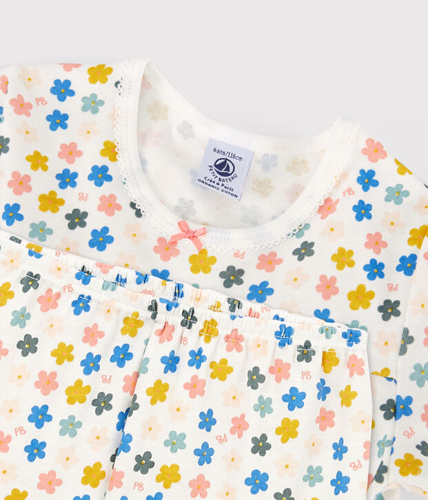 Pijama corto con flores fosforescentes de algod&oacute;n de ni&ntilde;a blanco/multicolor