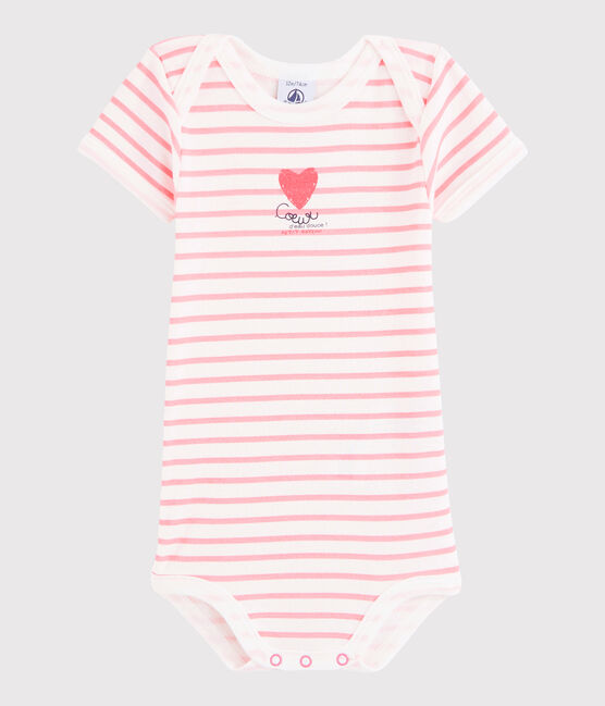 Bodi de manga corta de bebé niña blanco MARSHMALLOW/rosa GRETEL