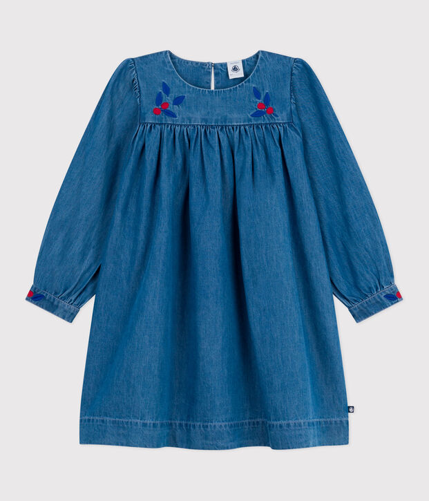 Vestido infantil de manga larga de tejido denim azul