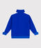 Sudadera infantil de algodón liso con cuello alto con cremallera azul PERSE