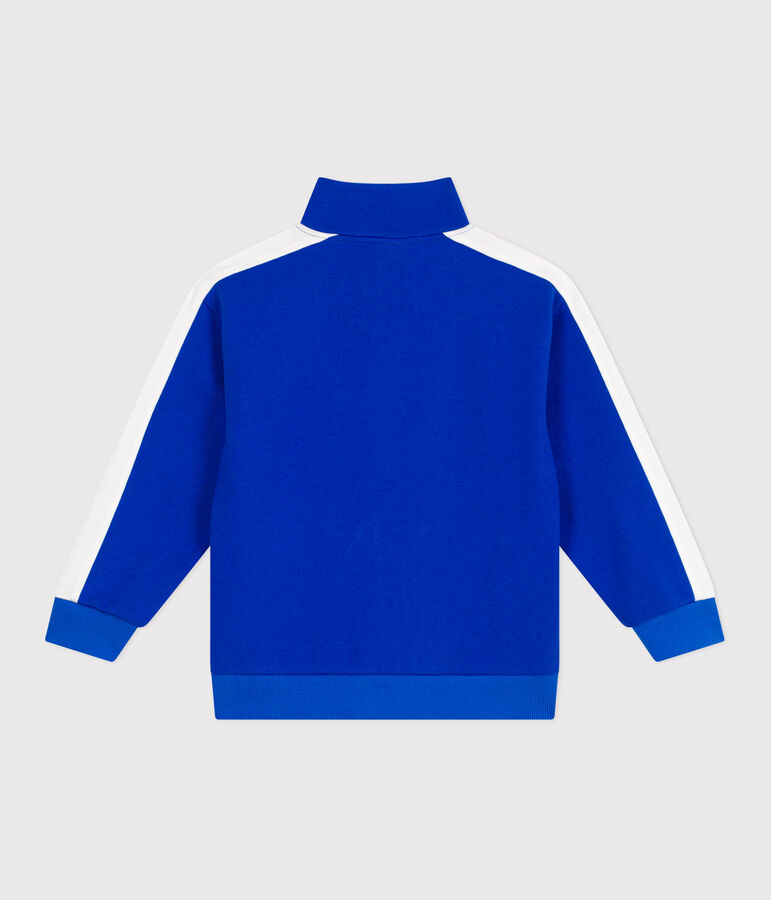 Sudadera infantil de algod&oacute;n liso con cuello alto con cremallera azul