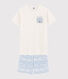Pijama corto blanco y azul de canalé unisex