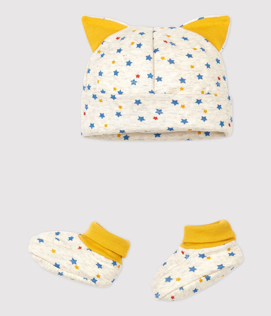 Juego de Gorro de recién nacido y patucos de bebé niño de lana y algodón orgánico beige MONTELIMAR/blanco MULTICO