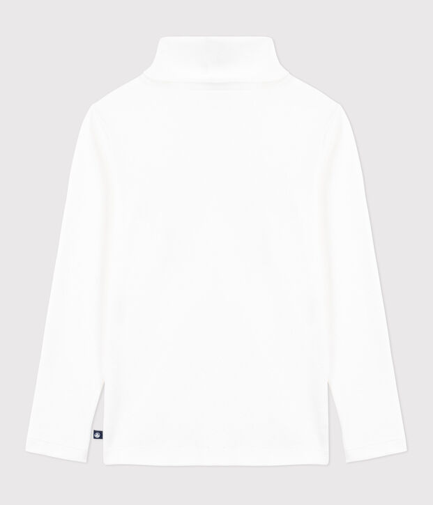 Camiseta infantil de cuello alto de algod&oacute;n calado estampado blanco