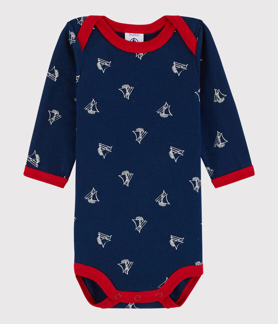 Bodi de manga larga de bebé niño azul MEDIEVAL/blanco MARSHMALLOW
