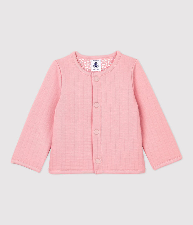 C&aacute;rdigan de tejido t&uacute;bico acolchado de beb&eacute;. rosa